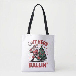 Bolso De Tela Aquí fuera Santa jugando béisbol Navidad