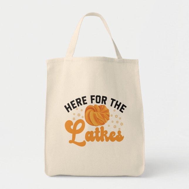 Bolso De Tela Aquí Para El Divertido Hanukah Judío Latkes (Frente)