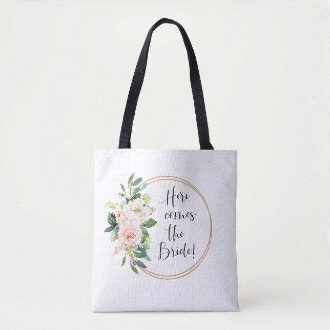 Bolso De Tela Aquí viene la floral rosa de la novia (Anverso)