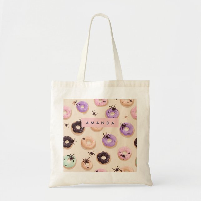 Bolso De Tela Araña de Donut de Halloween de otoño personalizada (Frente)