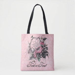 Bolso De Tela Araña rosada con Rosas   Truco o trato
