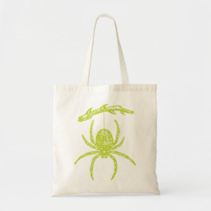 Bolso De Tela Araña verde colgando de la rama