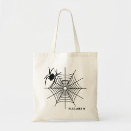 Bolso De Tela Araña y telaraña con nombre Halloween simple