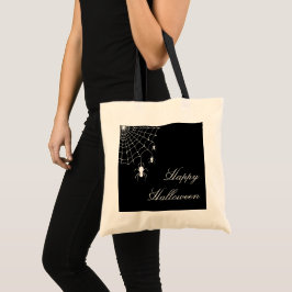 Bolso De Tela Arañas Halloween Black White Web