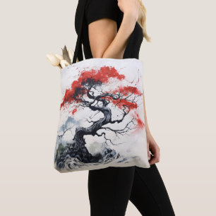 Bolso De Tela Árbol abstracto rojo negro