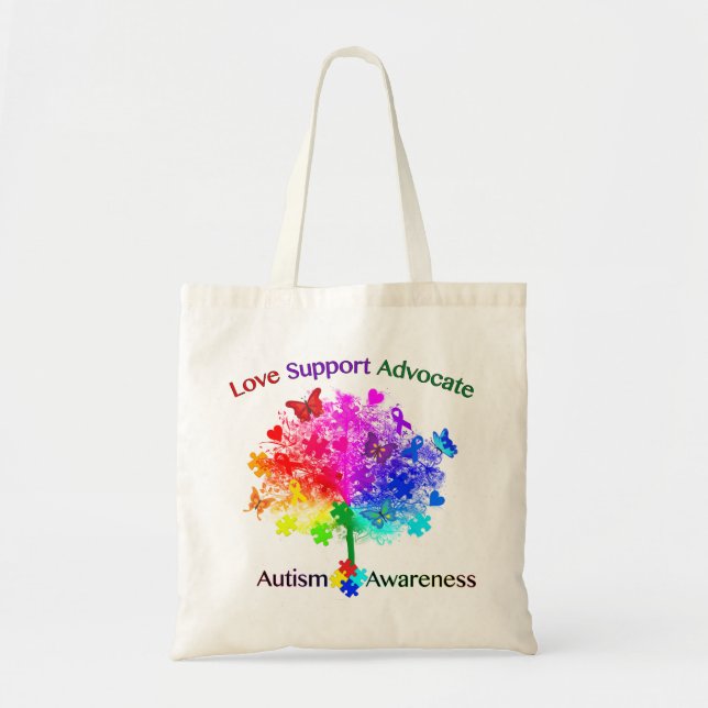 Bolso De Tela Árbol arcoiris de autismo (Frente)