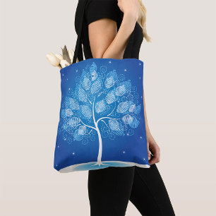 Bolso De Tela Árbol blanco en la nieve