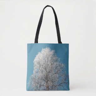 Bolso De Tela Árbol blanco salvaje contra cielo azul sin nubes