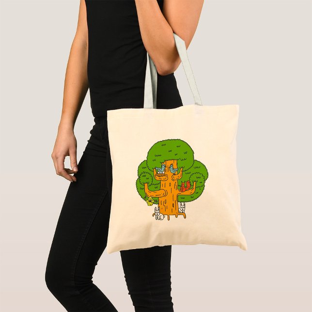 Bolso De Tela Árbol con animales forestales adornan la naturalez (Subido por el creador)