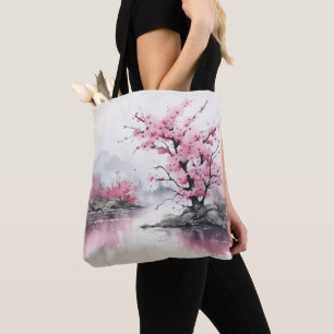 Bolso De Tela Árbol con pinturas de tinta que florece