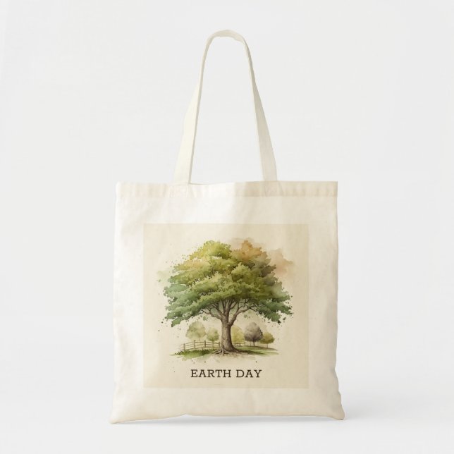 Bolso De Tela Árbol de acuarela. Medio ambiente y ecología (Frente)