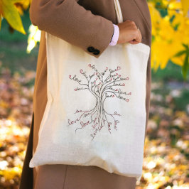 Bolso De Tela Árbol de amor de la vida Arte Corazón rojo blanco
