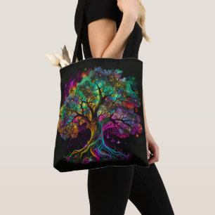 Bolso De Tela Árbol de arcoíris colorido luciérnagas arte modern
