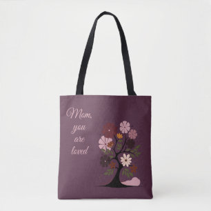 Bolso De Tela Árbol de boho para mamás queridas con fondo morado