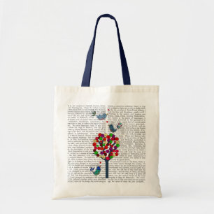 Bolso De Tela Árbol de botones y pájaros azules