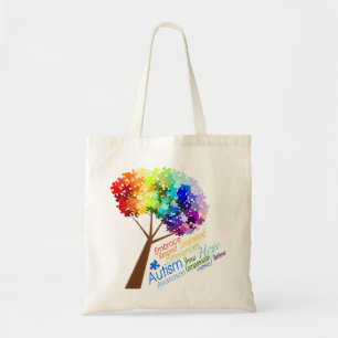 Bolso De Tela Árbol de conciencia del autismo con palabras