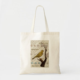 Bolso De Tela Árbol de flores de huevos de pájaro amarillo prima