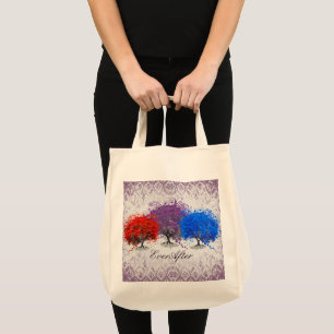 Bolso De Tela Árbol de hojas de corazón romántico plateado y mor