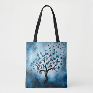 Bolso De Tela Árbol de mariposa - Niebla de mármol azul