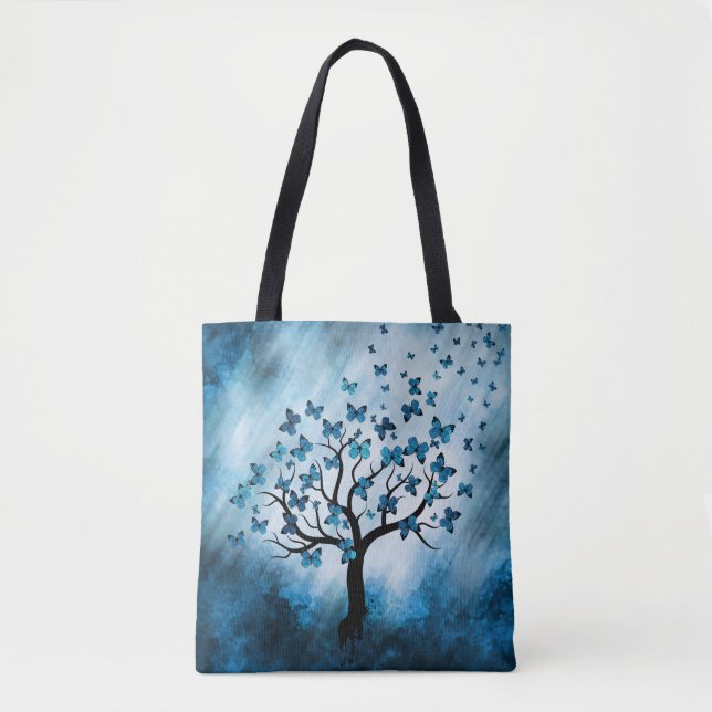 Bolso De Tela Árbol de mariposa - Niebla de mármol azul (Anverso)