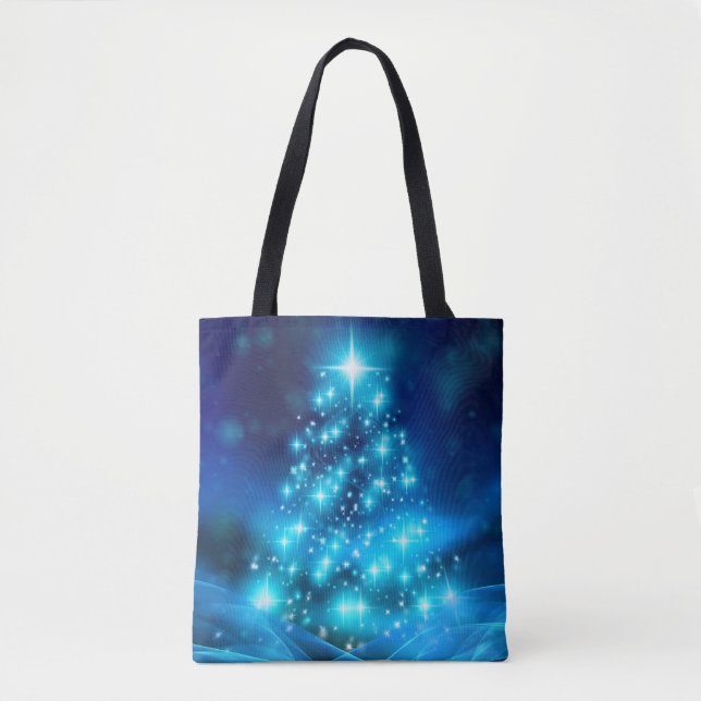 Bolso De Tela Árbol de Navidad azul Guay con luces resplandecien (Anverso)