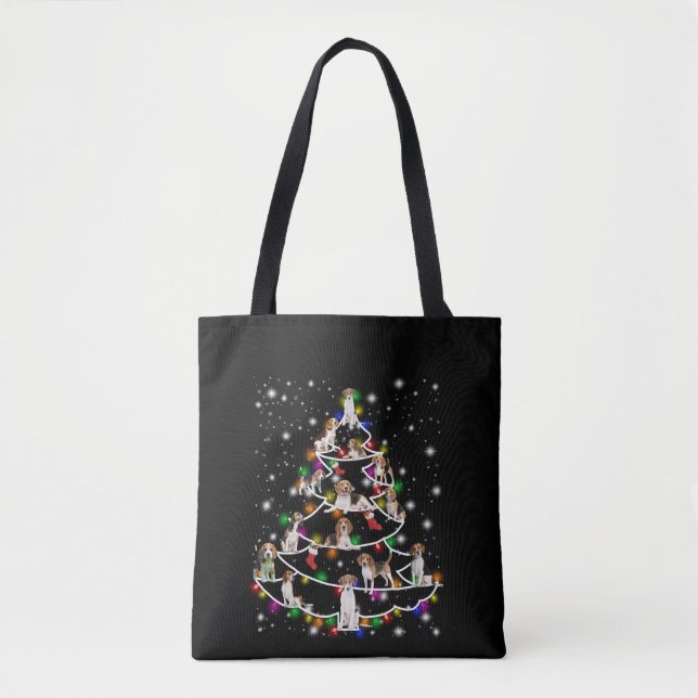 Bolso De Tela Árbol De Navidad Beagle Cubierto De Lámparas (Anverso)