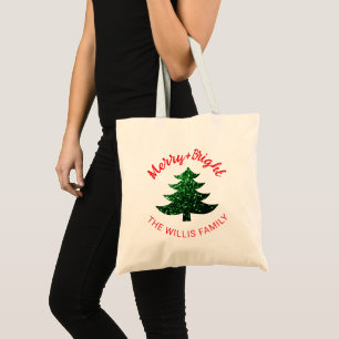 Bolso De Tela Árbol de Navidad brillante alegre personalizado co