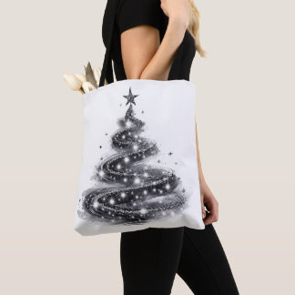 Bolso De Tela Árbol de Navidad Brillante de Plata Negra
