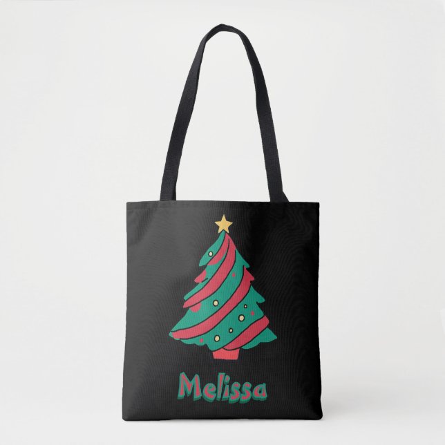 Bolso De Tela Árbol de Navidad Chicas Nombre Negra Compras (Anverso)