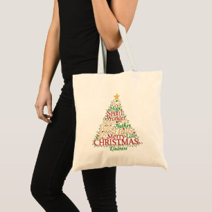 Bolso De Tela Árbol de Navidad con Arte de Palabras Festivas P