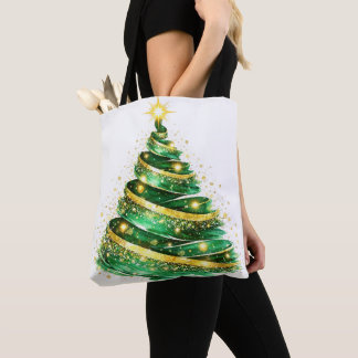 Bolso De Tela Árbol de Navidad con remolino de oro verde esmeral