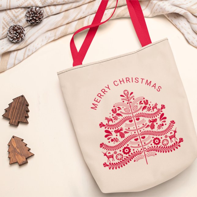 Bolso De Tela Árbol de Navidad de Arte Popular Escandinavo Rojo (Subido por el creador)