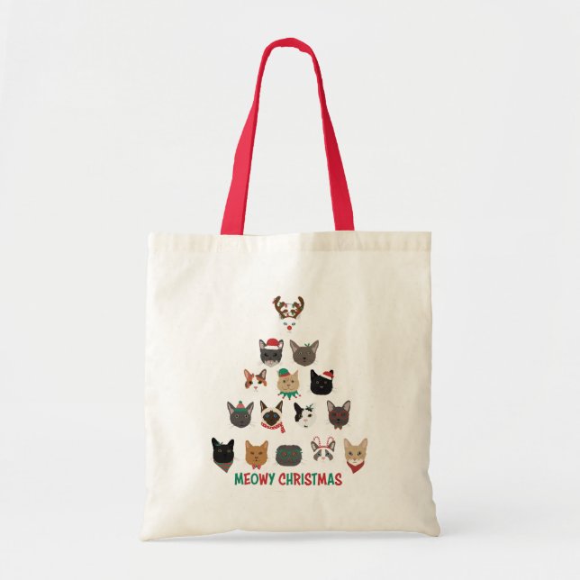 Bolso De Tela Árbol de Navidad de gato (Frente)