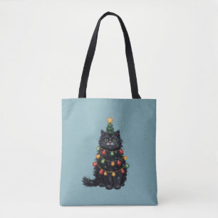 Bolso De Tela Árbol de Navidad de Gato Negro Pintura al Óleo Alt