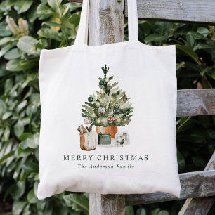 Bolso De Tela Árbol de Navidad elegante a la acuarela Navidad