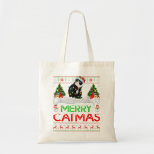 Bolso De Tela Árbol de navidad ilumina a Cristo gato negro feo