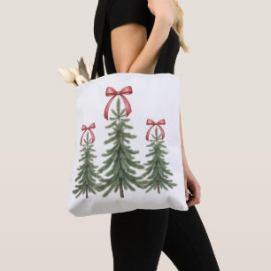 Bolso De Tela Árbol de Navidad Lazo Rojo Retro Feliz Navidad Xma
