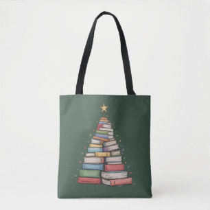 Bolso De Tela Árbol de Navidad Libro Retro Bibliófilo Biblioteca