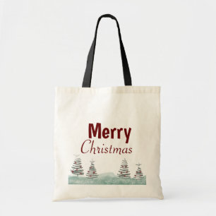 Bolso De Tela Árbol de Navidad moderno alegre con paisaje nevado
