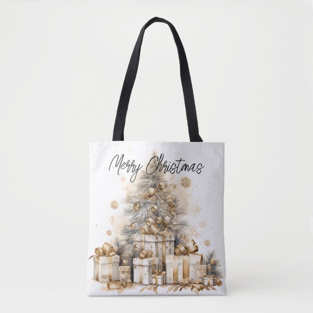 Bolso De Tela Árbol de Navidad Retro Gold Feliz Navidad (Anverso)