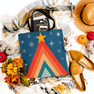 Bolso De Tela Árbol de Navidad Retro Groovy Lindo Alegre y Brill