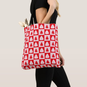 Bolso De Tela Árbol de Navidad Rojo Retro Tartán Rojo Plantado
