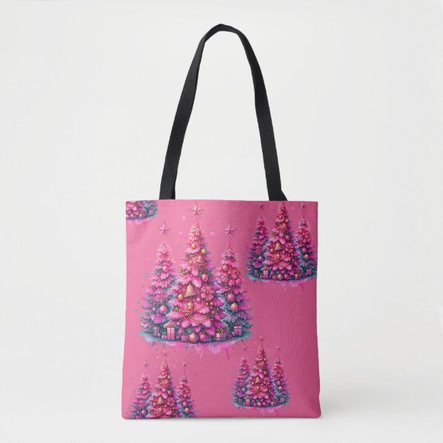 Bolso De Tela Árbol de Navidad Rosa Estético Preppy (Anverso)