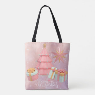 Bolso De Tela Árbol De Navidad Rosa Y Estrellas De Oro