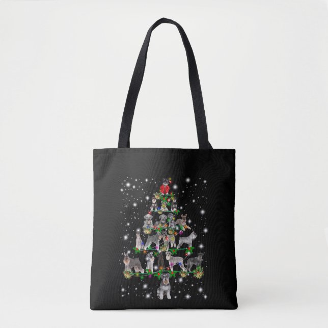 Bolso De Tela Árbol De Navidad Schnauzer Cubierto De Lámparas (Anverso)