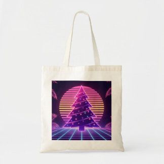 Bolso De Tela Árbol de Navidad Vaporwave Neón Atardecer
