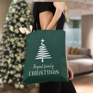 Bolso De Tela Árbol de Navidad verde personalizado para la famil