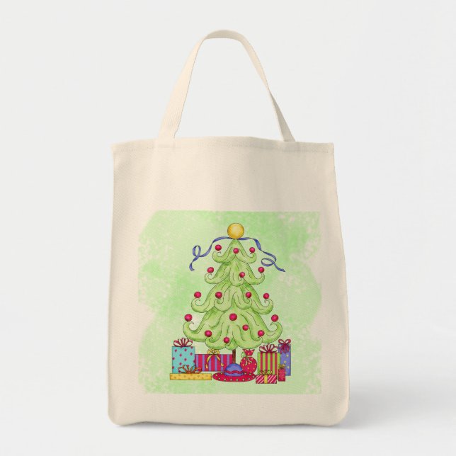 Bolso De Tela Árbol de Navidad y presenta el arte original verde (Frente)
