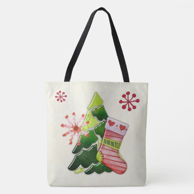 Bolso De Tela Árbol de Navidad y Whimsey aleteado (Anverso)