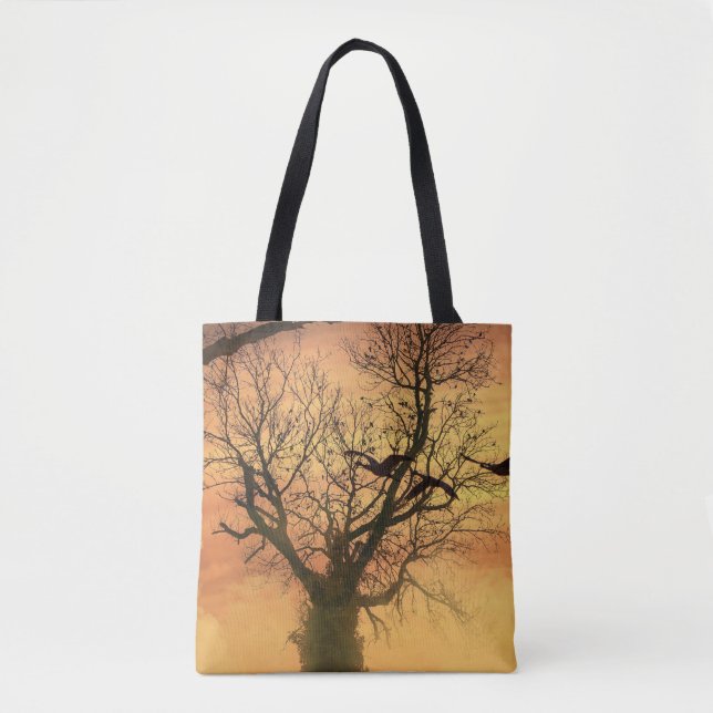 Bolso De Tela Árbol de otoño girado en tote al atardecer (Anverso)